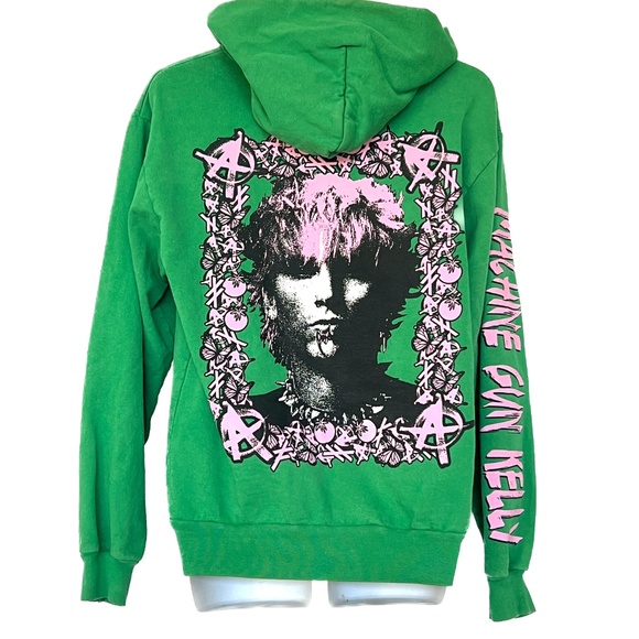 Machine Gun Kelly MGK Hoodie Green & Pink Merch Size S Kangaroo Pocket - Picture 1 of 4